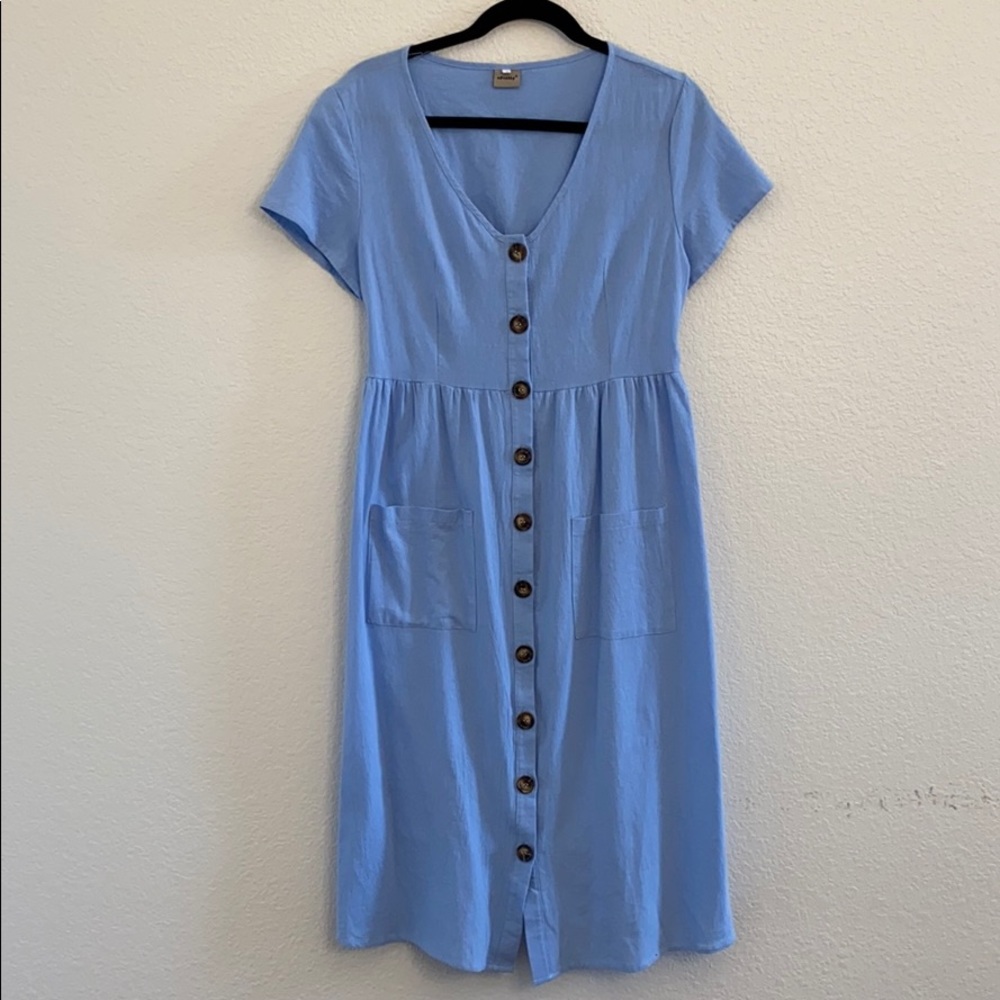 Dusty Blue Button Up Dress